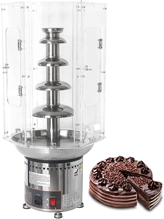 Chocolate Fountain Machine with Plastic Clear Acrylic Dust Cover with Temperature Control, Chocolate Waterfall Machine for Party Wedding Buffet Equipment,4Tier