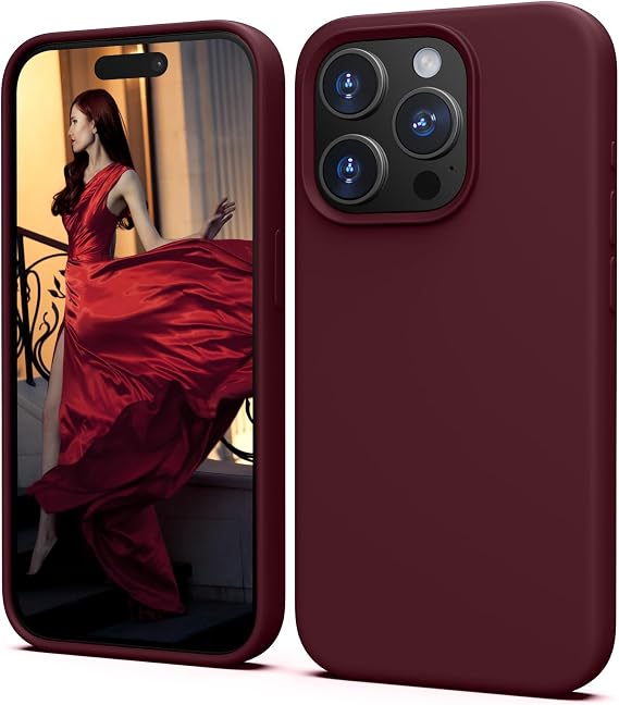Silicone Case for iPhone 15 Pro Case, Soft Ultra Slim Protective Shockproof Liquid Silicone Phone Case, Anti-Scratch Microfiber Lining, 6.1" Burgundy