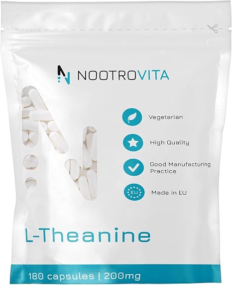 L Theanin 200mg 180 Kapseln für Entspannung Stressabbau Schlaf und Konzentration Vegan L-Theanin Keine Künstlichen Füllstoffe Allergen Frei Nootrovita