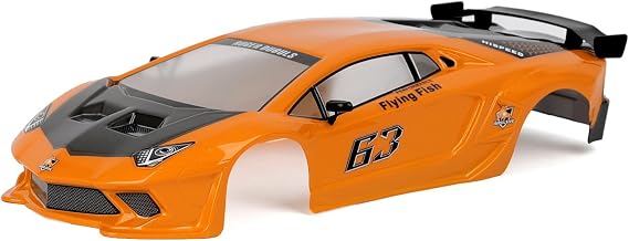 HSP RC Body Shell for HSP Redcat Exceed 1/10 Scale 4wd On Road Racing Drift RC Car with Stickers and Rear Wing Orange