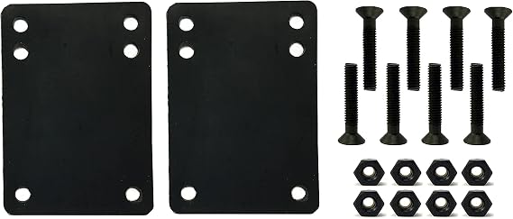 VJ Skateboard Longboard Cruiser Hardware Screws 1 inch and Rubber Riser Pad Set 3mm Black