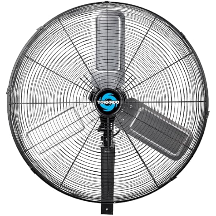 Tornado 24 Inch Pro Series High Velocity Oscillating Wall Mount Fan For Commercial, Industrial Use 3 Speed 7200 CFM 6.6 FT Cord UL Safety Listed