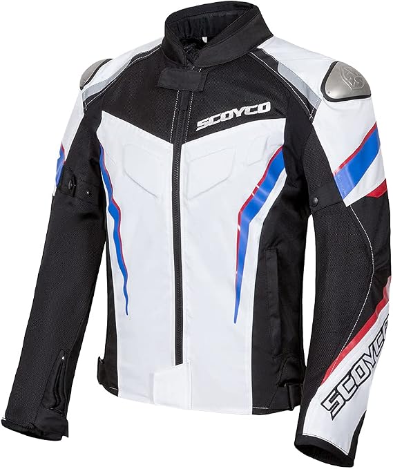 Scoyco Mesh Motorcycle Jacket Motorbike Biker Riding CE Armored Wear-Resistant Jacket Breathable Protective Gear For Men 4-Season(Blue, xx_l)