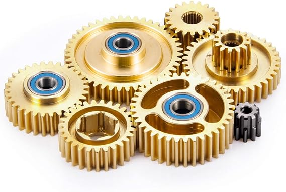 MOHERO 7Pcs Brass Motor Gearbox Gear Parts Set for 1/14 Tamiya RC Tow Drag Trailer Truck Car