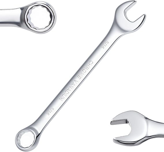 Combination Wrench, 5/16" SAE Combination Spanner Wrenches, 12 Point Box End Head Combination Wrenches 15Offset with Electroplated CR-V Steel Body for Auto Construction and Mechanical Applications