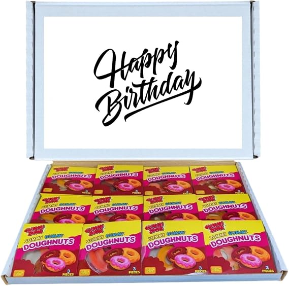 Happy Birthday Treat Box | Gummi Zone Yummy Gummy Doughnuts| Fun & Delicious Gummy Treats (Pack of 12 Boxes)