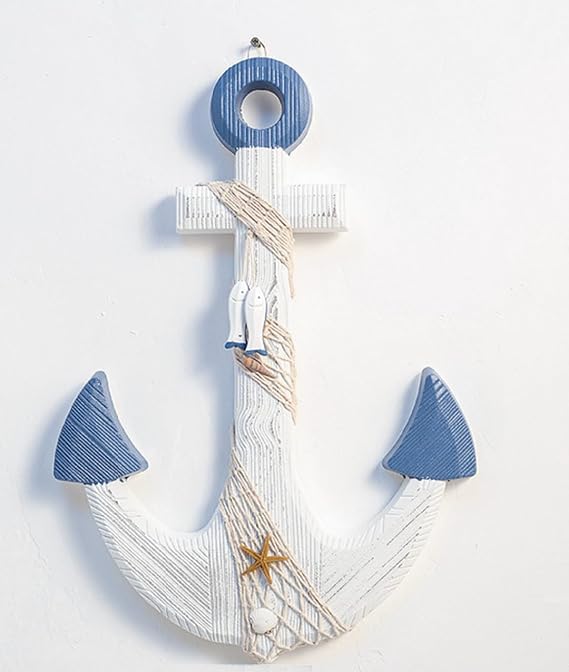 zmgmsmh 18 inch Nautical Wooden Anchor big Wall Decoration Rustic Anchor Wall Art Sculpture Beach Theme lakehouse or lighthouse Decoration (Blue