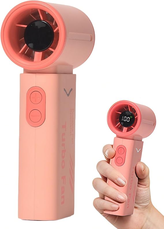 Portable Handheld Turbo Fan Rechargeable - 3000mAh Mini Personal Fan, 20H Max Cooling Time, 5-Speed Wind, Battery Operated Small Pocket Fan for