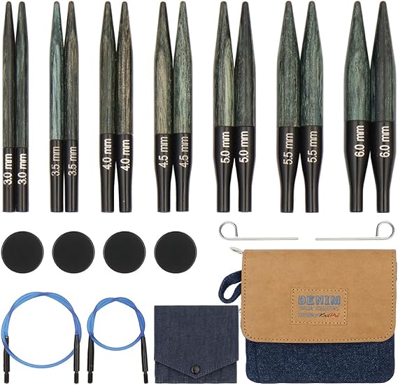 KnitPro Indigo Wood Short Interchangeable Circular Knitting Needles Set 3.00mm-6.00mm