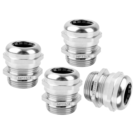 3/4" NPT Nickel-Plated Copper Waterproof Cable Gland - 4 Pack | IP68 Rated Adjustable Cable Connectors, Fit 13-18mm Cables for Outdoor Electrical Equipment