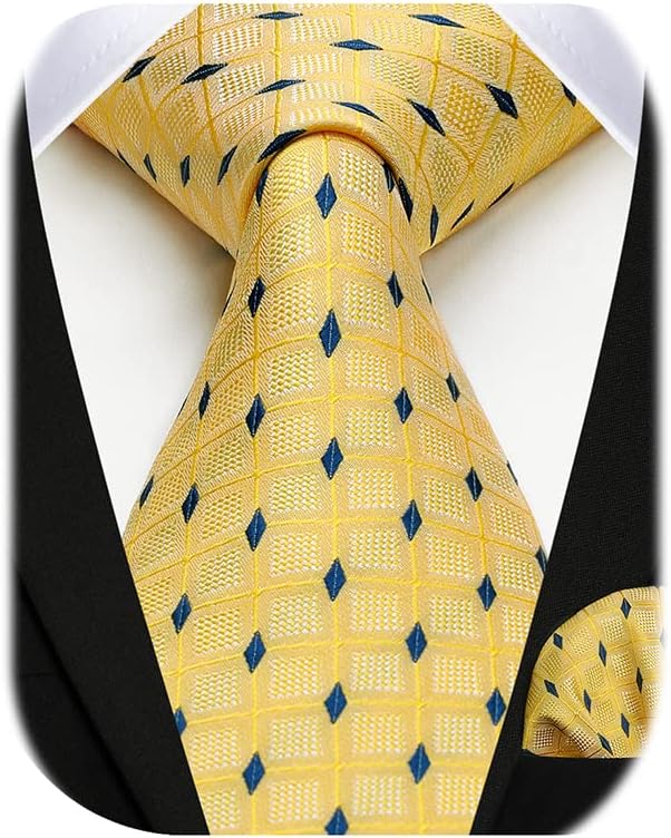 HISDERN Plaid Ties for Men Checked Necktie And Handkerchief Set for Wedding formal Business