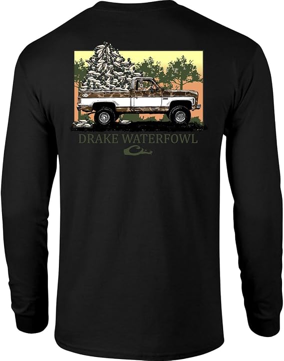Drake Waterfowl Men's Decoy Overload Long Sleeve Pocket Tee, Lightweight Cotton Blend