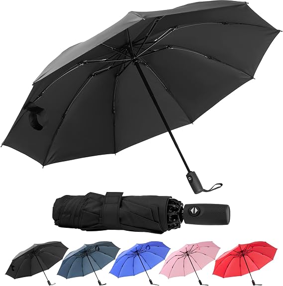 windproof Strong Umbrella, Automatic Folding Compact Travel Windproof Umbrella with Double Canopy, Easy Auto Open & Close, 9 Strong Ribs, Durable & Lightweight for Rain