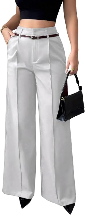 Unybwonn Women's Wide Leg Dress Pants High Waisted Straight Leg Slacks Business Office Work Pants Trousers with Belts