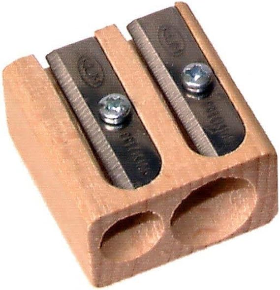 Kum 107.02.01 Wood 2-Hole Steel Blade Pencil Sharpener, Colors Vary