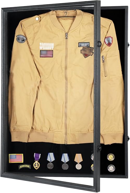 Military Uniform Display Case - Police Uniform Display Case Black | 2637 Lockable Wall Mount Cabinet with UV Protection Acrylic Door Wood, wall Mount,Shatterproof Plexiglass