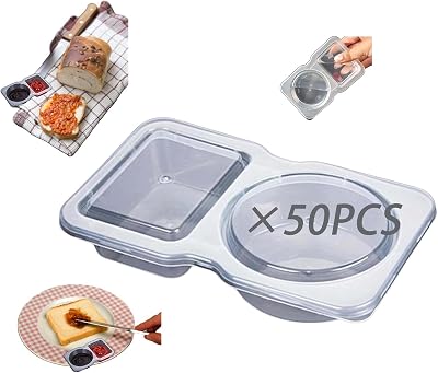 Double Compartment Condiment Containers, 50PCS, Rectangular, Transparent, 130ML4.6oz, Flip Top, Leak-proof, BPA Free, Dishwasher Safe, Snacks, Condiments, Dessert, Salad