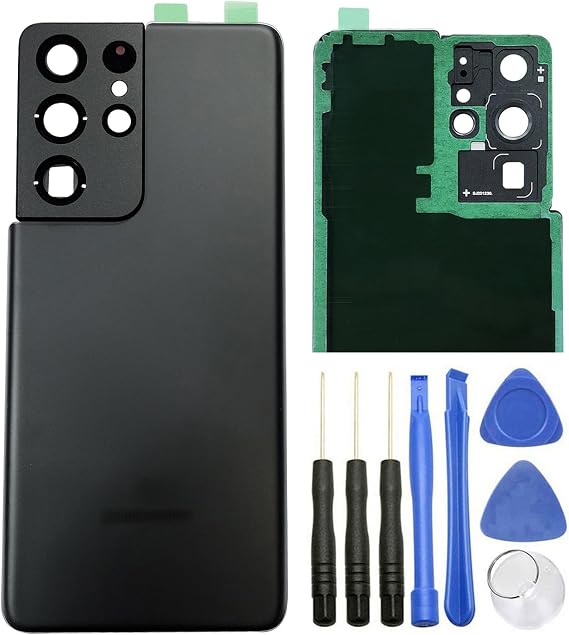 ubrokeifixit Galaxy S21 Ultra Rear Panel Back Glass Door Cover Replacement for Samsung Galaxy S21 Ultra 5G G998 6.8",with Pre-Cut Tape (Black)