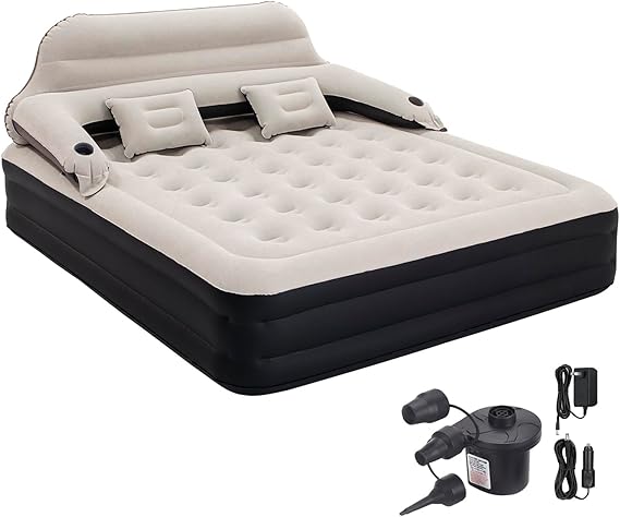 King Size Air Mattress Inflatable Bed with Pump and Headboard, Blow Up Mattress