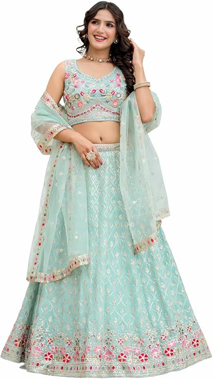 TRENDMALLS Georgette Embroidery Work Lehenga Choli Dupatta Ready to wear