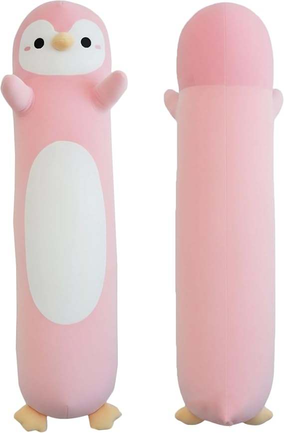 Long Penguin Plush, Soft Penguin Hugging Pillow Cuddly Stuffed Toy Body Pillow, Birthday Gift for Boys Girls (Pink, 60cm/23.62in)