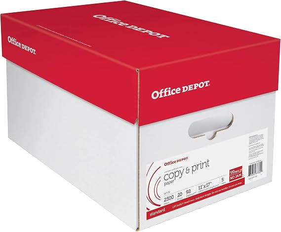 Office Depot Brand Copy & Print Paper, Ledger Paper, 20 Lb, 500 Sheets Per Ream, Case Of 5 Reams