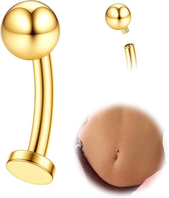 FIASASO Floating Titanium Belly Button Rings Hypoallergenic G23 Titanium Internally Threaded Belly Ring 14G Belly Piercings for Women Navel Piercings Jewelry gold dot 12mm