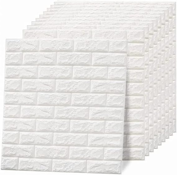 Pack of 10 3D Wall Panels White Brick Wallpaper Self-Adhesive Waterproof Foam Faux Brick Cladding Wall Panel Made of Artificial Brick Living Room