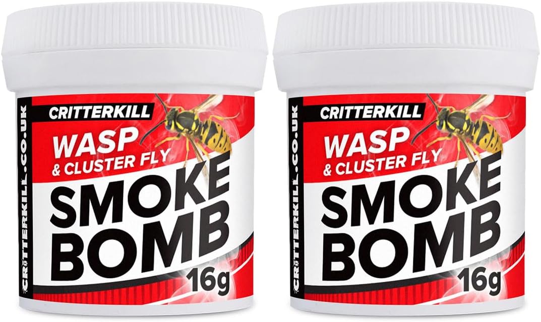 CritterKill 16g Cluster Fly and Wasp Killer Smoke Bomb Fogger Twin Pack - Targets Hard to Reach Places and Nests - Use in Attics, Garages and Lofts - Covers 1012m3