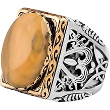 925 Silver Luxury Ring Brown Amber Oval Stone Men's Jewelry Gift
