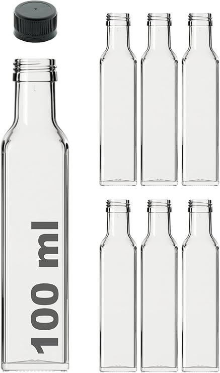 Afracam Maraska Transparent 100ml Empty Glass Bottle with Leak Proof Lid 6 Pieces