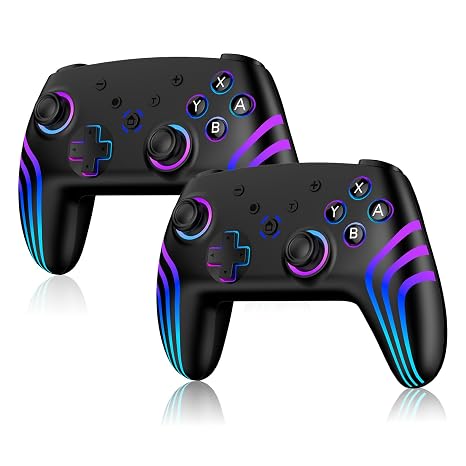 Riscvma 2pcs Switch 2 Controller für Switch/Switch 2/Lite/OLED/PC Controller für Switch mit 7 Farbwechselnde RGB Beleuchtung/Dual Vibration/6 Achsen Gyroskop/Turbo Ergonomisch Präzise Joystick