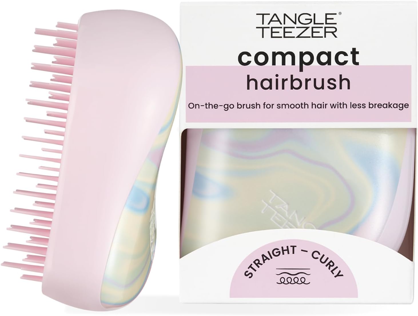 Tangle Teezer Compact Styler Detangler Hairbrush - For Wet & Dry Hair - Detangling Brush for All Hair Types - Perfect Brush For Travel with Protective Cover - Ice Cream Swirl