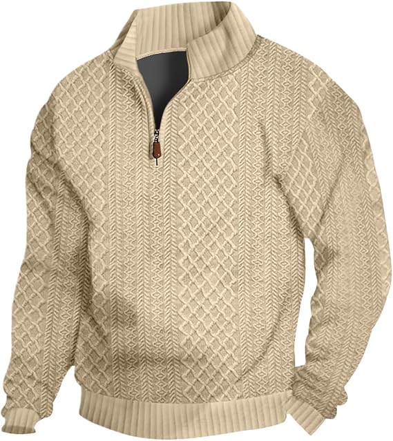 Men's Quarter Zip Sweatshirt Pullover Sweater Casual Long Sleeve Stand Collar Quarter Sweaters