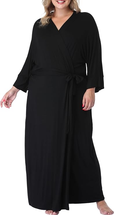 Women's Plus Size Long Robe Bathrobes Kimono with Pocket