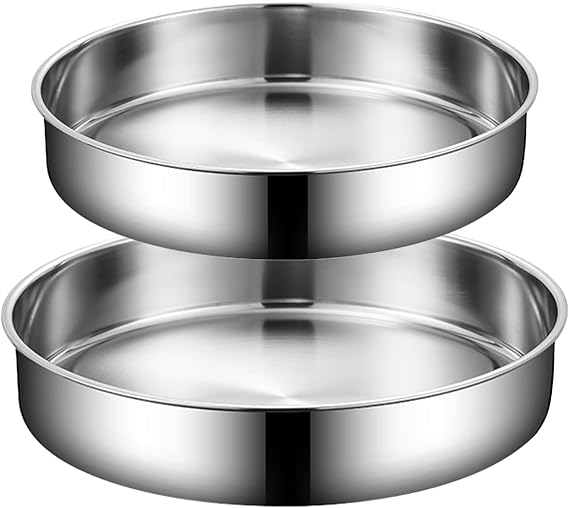 9.5 & 10 Inch Round Cake Tin, Stainless Steel Cake Mold Layer Cake Tins for Baking, Christmas Birthday Wedding Cake Pan Bakeware Set, Healthy & Mirror Finished (9.5 & 10Inch)