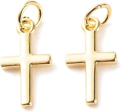 KitBeads 10pcs 18K Real Gold Plated Cross Charms Brass Jesus Dangle Charm Mini Christ Crucifix Pendants for Jewelry Making Necklace Earrings Bulk