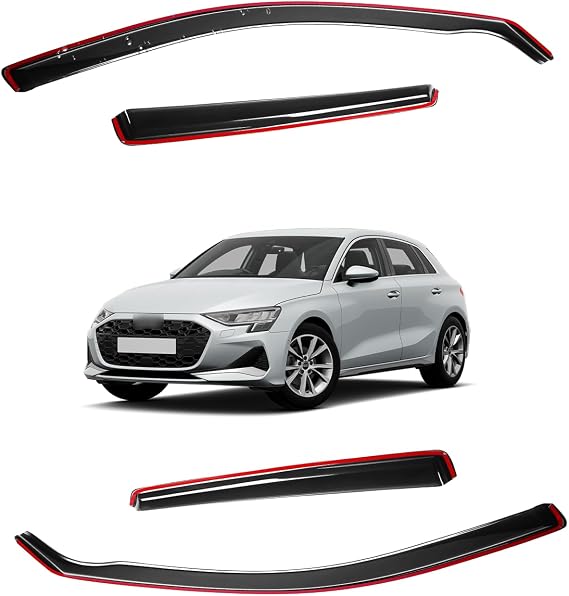 In-Channel Window Deflector for Audi A3/S3/RS3 MK3 4 Door Saloon 2013-2020 Wind Visors Sun Rain Guard Vent Weather Shields, Smoke, 4Pcs 
