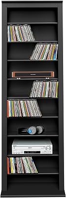 Pemberly Row 53 2-Sided CD DVD Media Spinning Storage Tower, Black Laminate Finish, Adjustable Shelves, Space-Saving Design for Medium Collections, Holds 512 CDs or 220 DVDs