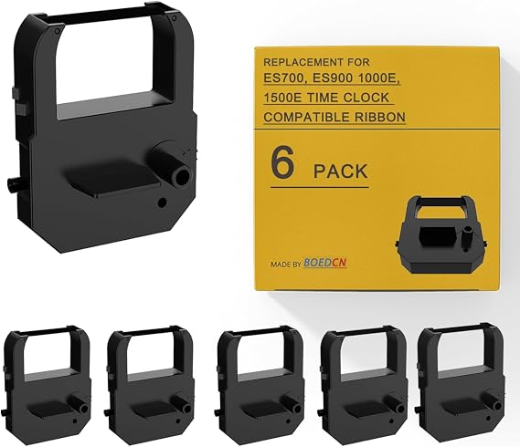 Compatible ES700 Time Clock Ribbon Replacement for Lathem 100E, 900E, 1000E, 1500E, 1600E, 5000EP, 7000E, 7500E, LT5000, VIS6011 and Acroprint ES700, ES900, 39-0121-000 Black (6 Pack)