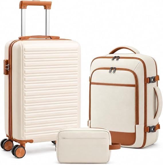 Simple Deluxe Luggage Sets 3 Piece, 20in Suitcase Set with Backpack