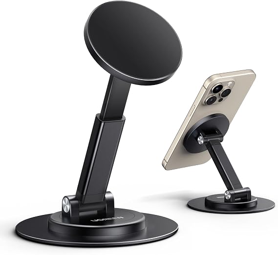 UGREEN Magnetic Phone Stand for MagSafe, Height Adjustable iPhone Stand for Desk with 360 Rotation Compatible for iPhone 17 Air 16 Pro 15 Pro Max 14 Plus 13 12 and MagSafe Case, Black