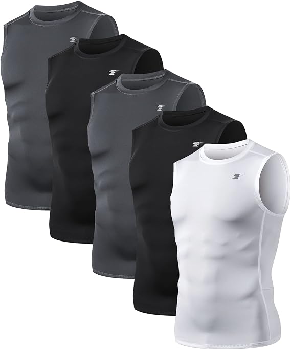 TELALEO 5 Pack Men's Athletic Compression Shirts Sleeveless Workout Tank Top Sports Base Layer Running Basketball