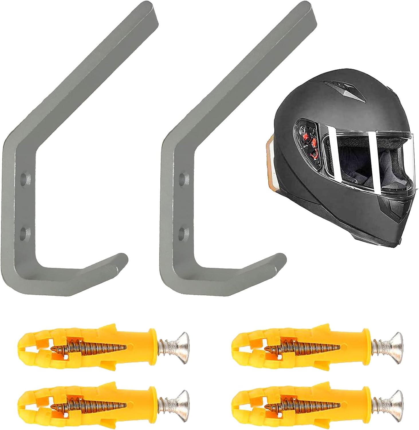 Pmsanzay 2PK Helmet Holder Hook, Sturdy Helmet Display Rack, Wall Mounted Helmet Storage Rack Hanger, for Motorbike Jacket Wall Display Rack, Stainless Steel- Hardware Included Easy to Install