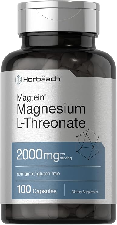 Horbaach Magtein Magnesium L-Threonate | 2000mg Supplement | 100 Capsules | For Men & Women | Non-GMO and Gluten Free