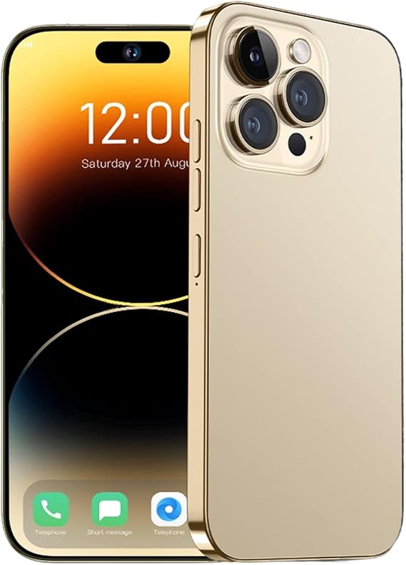I4ProMax 4G Smartphone, 6.82 Inch HD Screen and 540*1560 Pixels Mobile Phone, Large Capacity Dual Camera Android Phone Support Smart Wake Up, Face Recognition, Fingerprint Unlock Gold