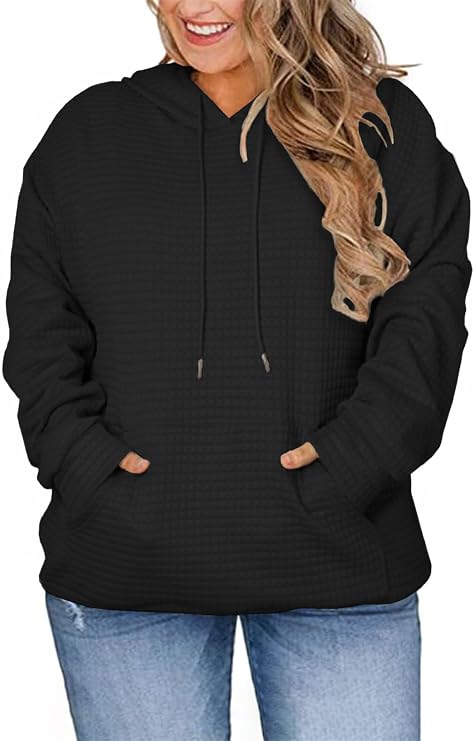 DOLNINE Plus Size Hoodies for Women Casual Long Sleeve Sweatshirts Drawstring Pullover Tops with Pocket