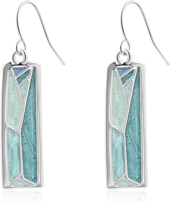 Rectangle Wide Bar Enamel Dangle Earrings
