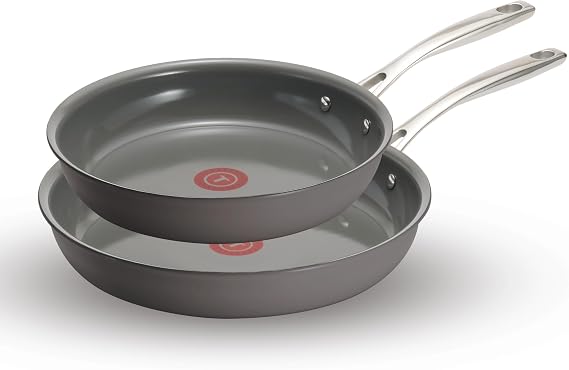 T-fal Ceramic Non-Stick Induction, 10.5 and 12 Inch 2 piece Frypan Set, Stone Grey
