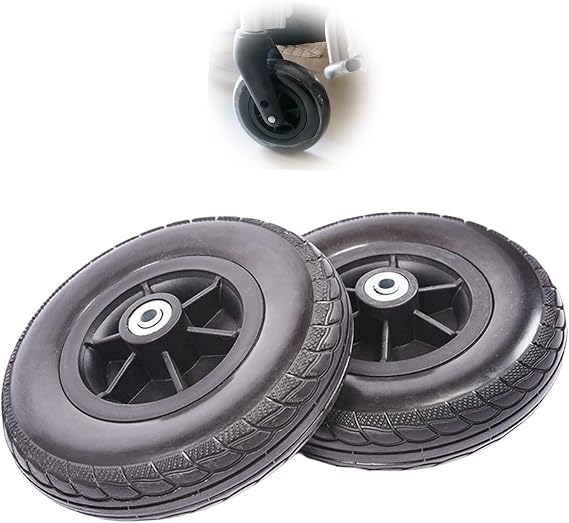 7inch Wheelchair Front Wheel Replacement (2), PU Solid Tire Wheel for Wheelchair Disabled Handicapped, Wheel Assembly for Wheelchair, 5/16" (8 mm) Bearing